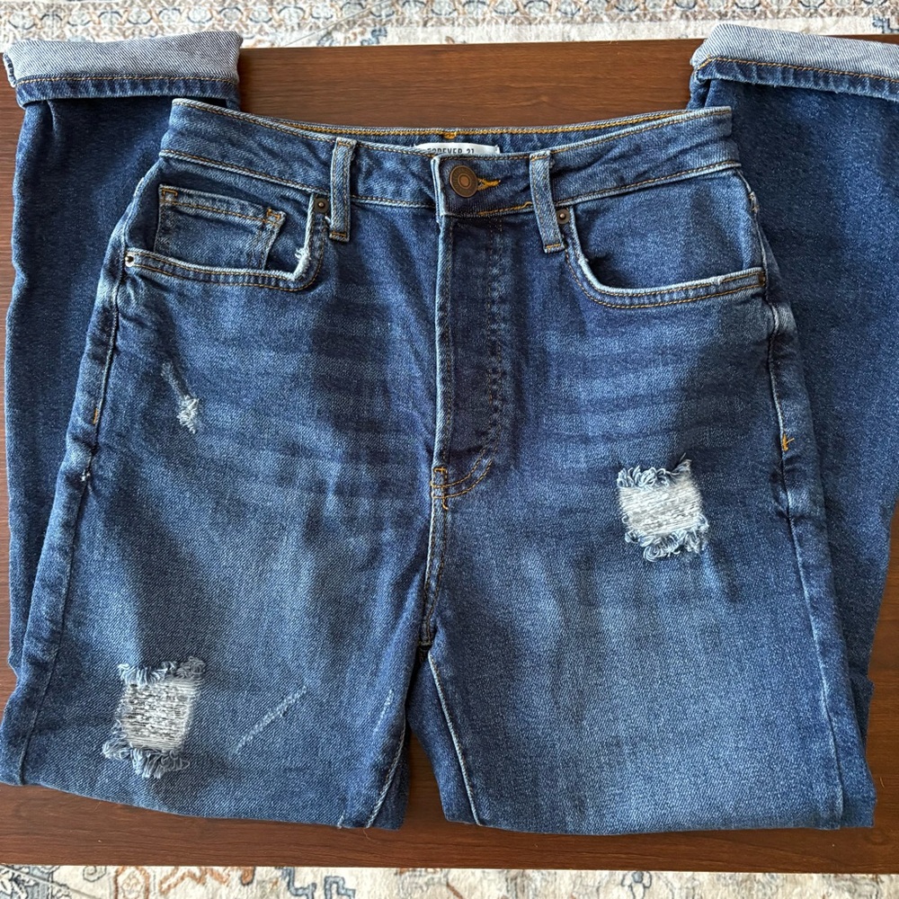 Forever 21 Women’s Distressed Jeans High Waisted Skinny Ankle Length Button Fly